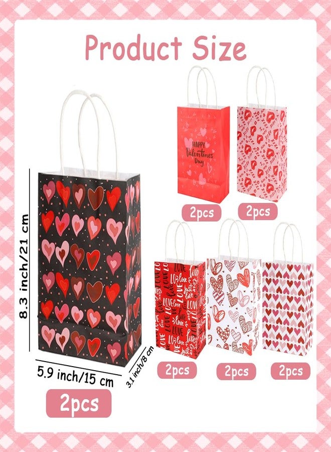 Linsuminn Valentines Gift Bags, 12 PCS Valentine Paper Bags with Handles, Valentines Day Gift Bag, Heart Shaped Valentine Treat Goodie Candy Cookie Bag for Valentine's Day Wedding Holiday Party Favor Supplies - Image 2
